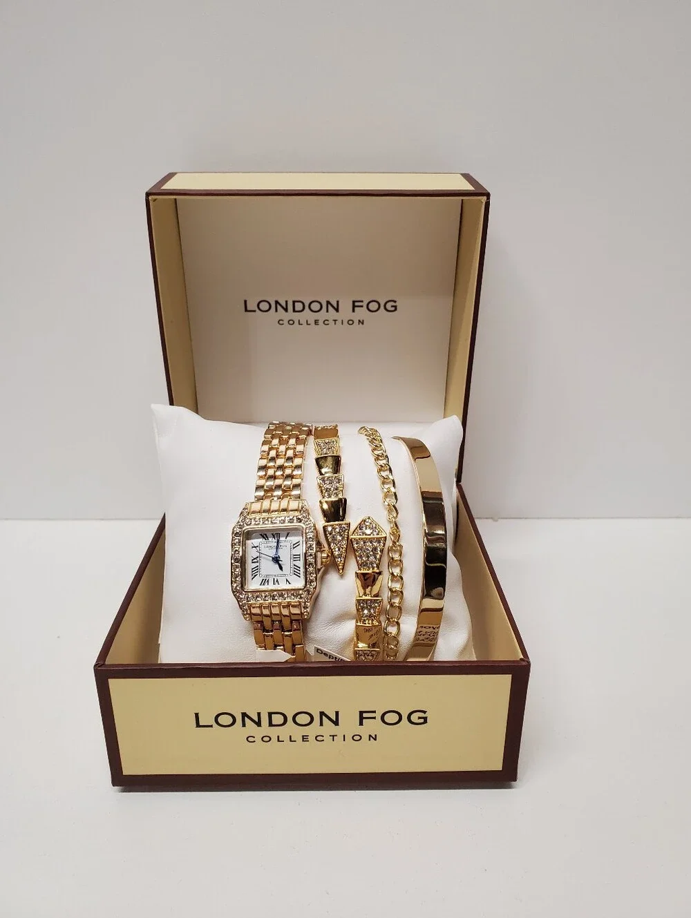 London Fog Gold-Tone Crystal Accent Watch and Bracelet Set